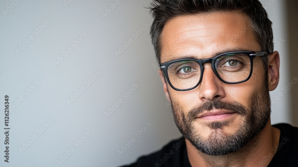 Man with glasses is looking at the camera Man with glasses is looking at the camera