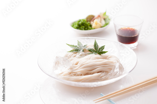 Somen noodle on a white table photo