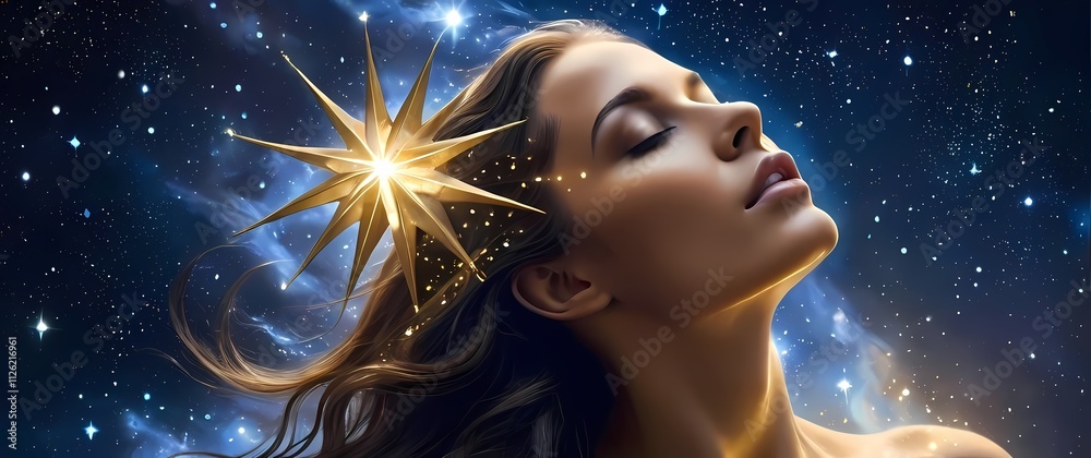 Oilpainting of Nut the sky goddess arching her starfilled body over the world with deep indigo gold and silver constellations shimmering across her form Oilpainting of Nut the sky goddess arching her starfilled body over the world with deep indigo gold and silver constellations shimmering across her form