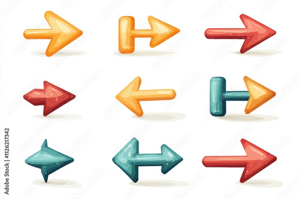 Creative set of colorful arrows pointing in various directions for design and illustration purposes Creative set of colorful arrows pointing in various directions for design and illustration purposes