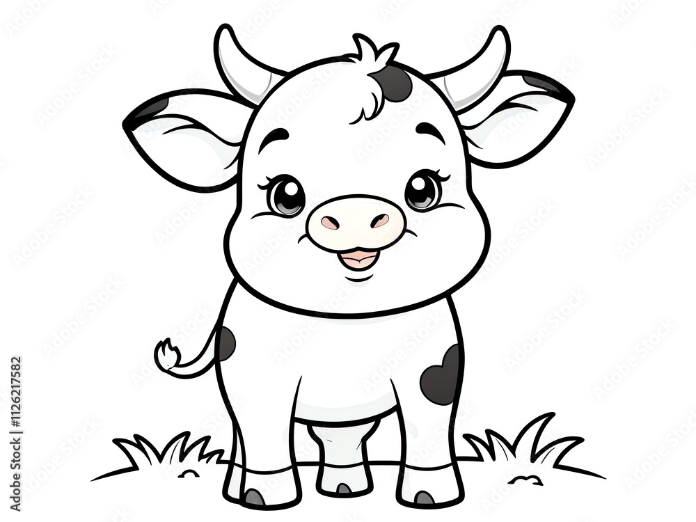 Adorable Cartoon Calf in Grassland Adorable Cartoon Calf in Grassland