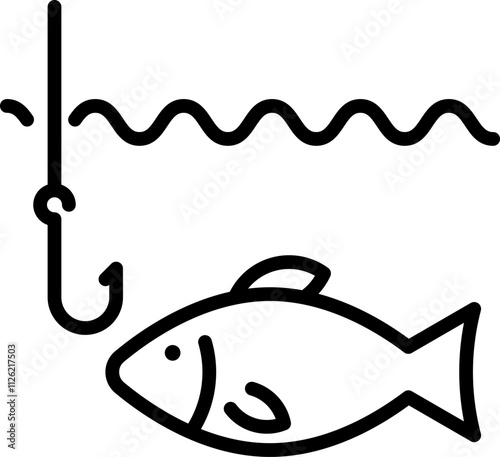 Fishing line icon. Fish and hook in the water outline vector sign. Linear style pictogram. Symbol, logo illustration. Editable stroke. photo