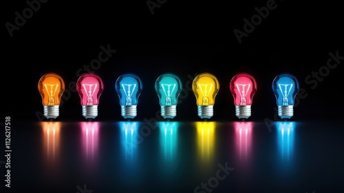 Colorful light bulbs illuminating a dark background, symbolizing inspiration and innovative thinking.