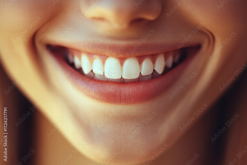 Bright smile showcases perfectly white teeth in close-up with natural expression Bright smile showcases perfectly white teeth in close-up with natural expression