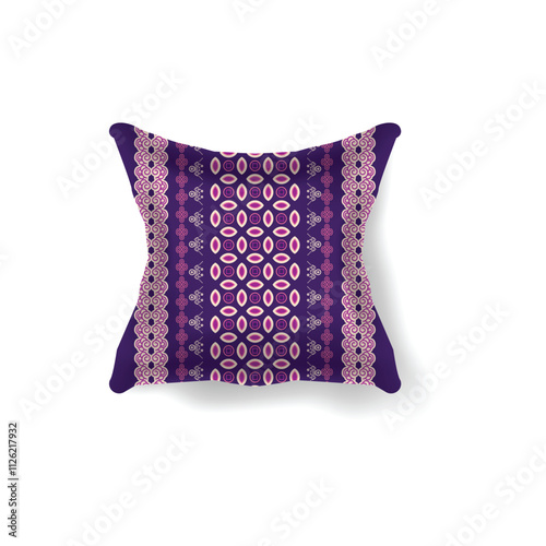 Realistic pillow interior abstract traditional batik pattern isolated