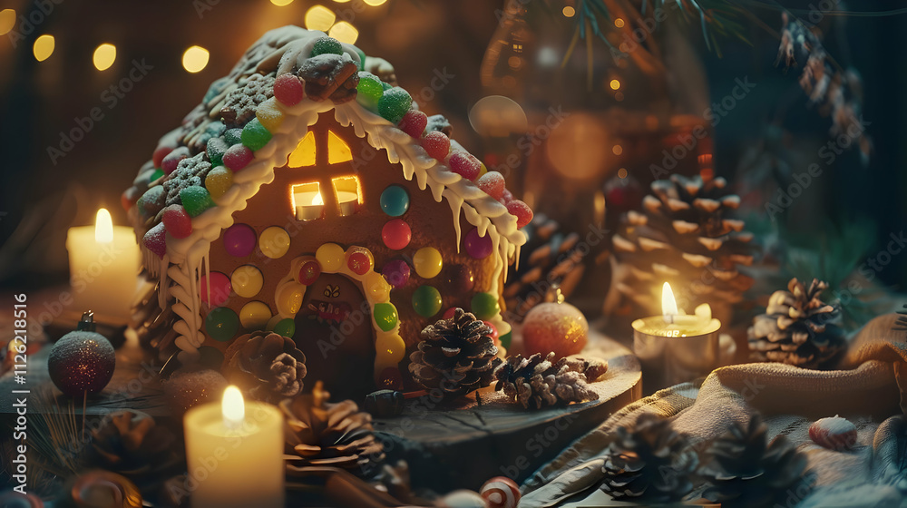 Fototapeta premium Enchanted Gingerbread House Winter Illustration