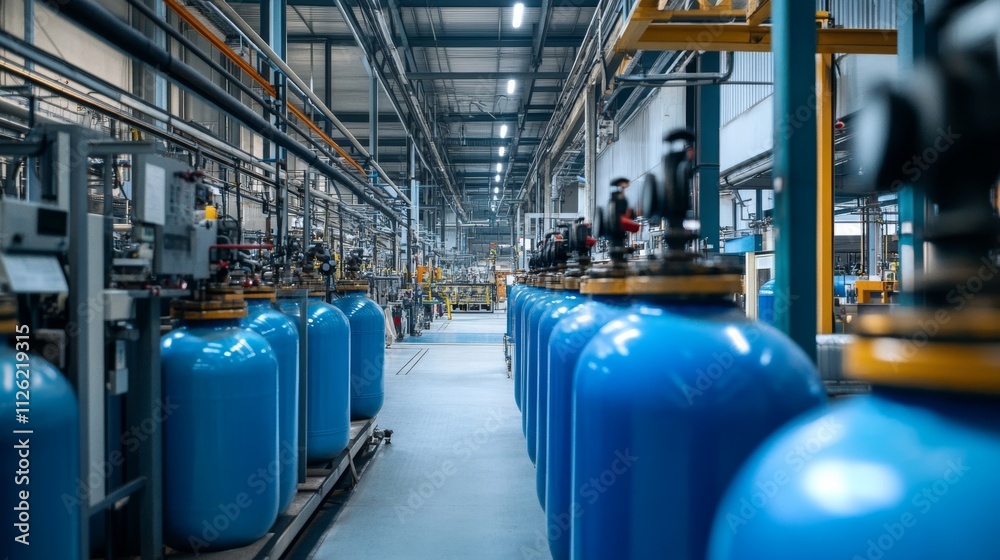 Industrial Water Treatment Facility with Blue Tanks Industrial Water Treatment Facility with Blue Tanks
