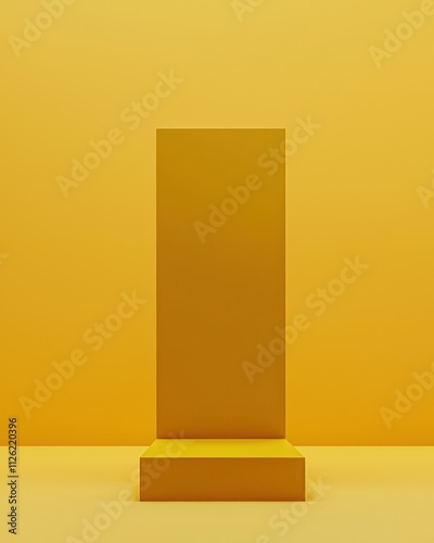A golden yellow vertical display stand in 3D, front-facing with a vibrant color on a neutral backdrop.