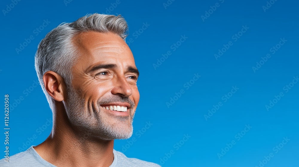 Man with a beard and gray hair is smiling at the camera Man with a beard and gray hair is smiling at the camera