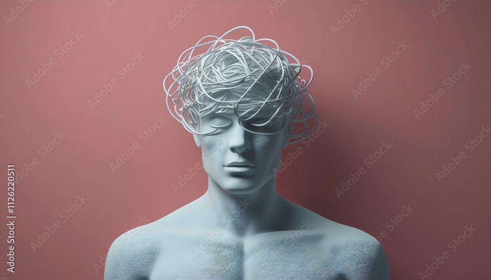 Mental health and depression concepts: Tangled threads of anxiety wrap around the human body. Mental health and depression concepts: Tangled threads of anxiety wrap around the human body.