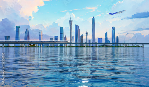 Skyline of Landmark Buildings in the Greater Bay Area of Guangdong Province, China