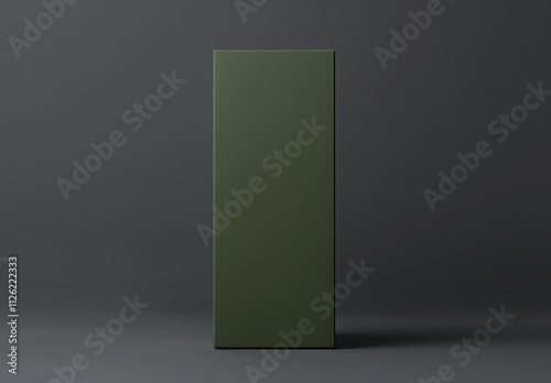 3D render of a forest green rectangular box, showcasing eco-friendly design against a dark grey backdrop.