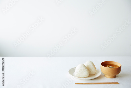 Onigiri and miso soup photo