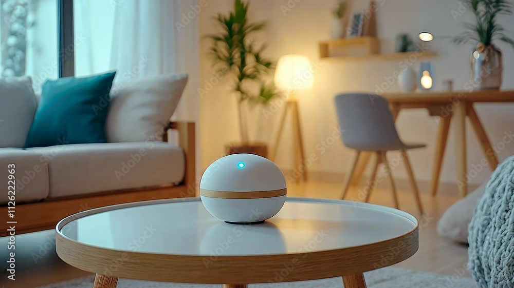 Modern smart AI assistant, smart home technology concept. Design for connected devices in contemporary interior settings, futuristic gadgets