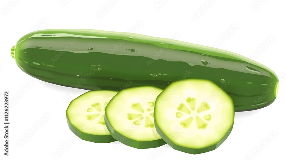 Sliced cucumber isolated on white. Vector illustration. Generative AI Sliced cucumber isolated on white. Vector illustration. Generative AI