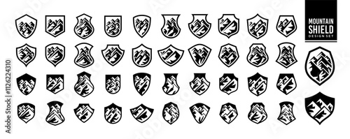 Abstract mountain shield logo design set