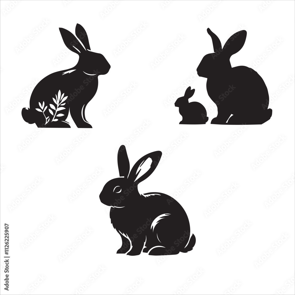 Fototapeta premium Adorable Rabbit Silhouette - Clean Vector Art on White Background