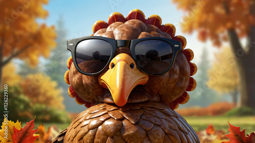 Cartoon turkey wearing sunglasses Exuding coolness and humor for thanksgiving photo