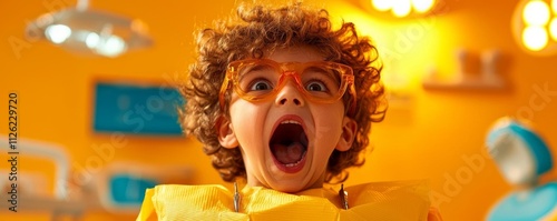 A boy nervously waiting for his turn at the dentist, his tooth throbbing with pain