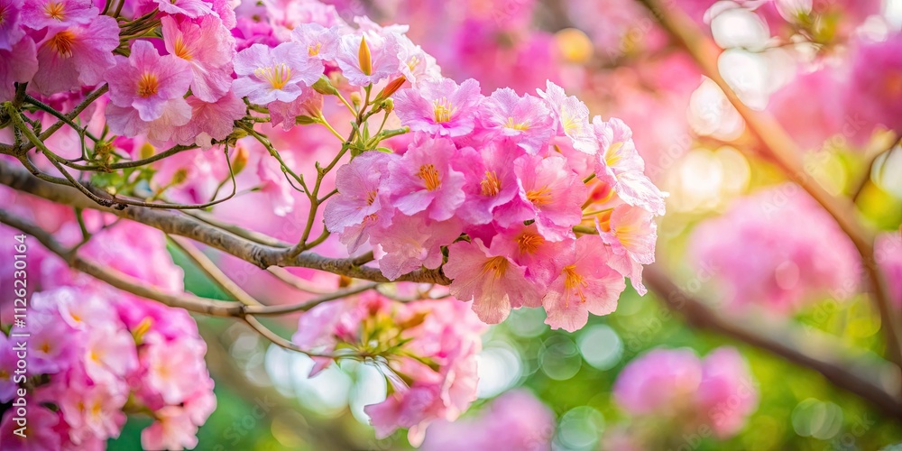 Pink Trumpet Tree Garden Photography: Vibrant Blooms & Lush Foliage Pink Trumpet Tree Garden Photography: Vibrant Blooms & Lush Foliage