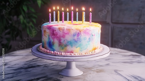 Watercolor Birthday Cake with Candles: Cake Birthday Celebration

 photo