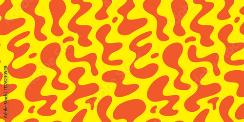 Abstract wavy y2k shape seamless pattern illustration. Modern minimalist art print background of psychedelic curvy shapes on