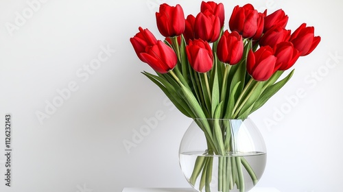 Wallpaper Mural Vase of red tulips sits on a table. The flowers are in a clear glass vase, and they are arranged in a way that makes them look like they are standing upright. The vase is the main focus of the image Torontodigital.ca