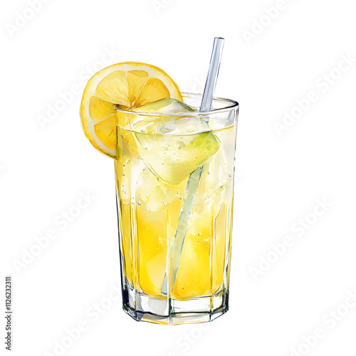 Refreshing summer beverage isolated transparent drink glass of lemonade in bright environment vibrant viewpoint