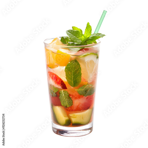 Refreshing summer cocktail transparent glass vibrant ingredients beverage photography concept