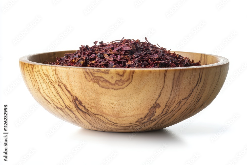 Dried hibiscus petals in a wooden bowl arranged for natural decoration and culinary use Dried hibiscus petals in a wooden bowl arranged for natural decoration and culinary use
