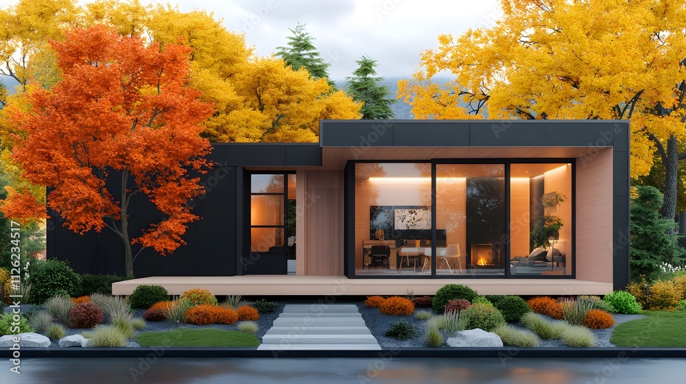 3D isometric tiny house with a wooden facade and contemporary details on a white background 3D isometric tiny house with a wooden facade and contemporary details on a white background