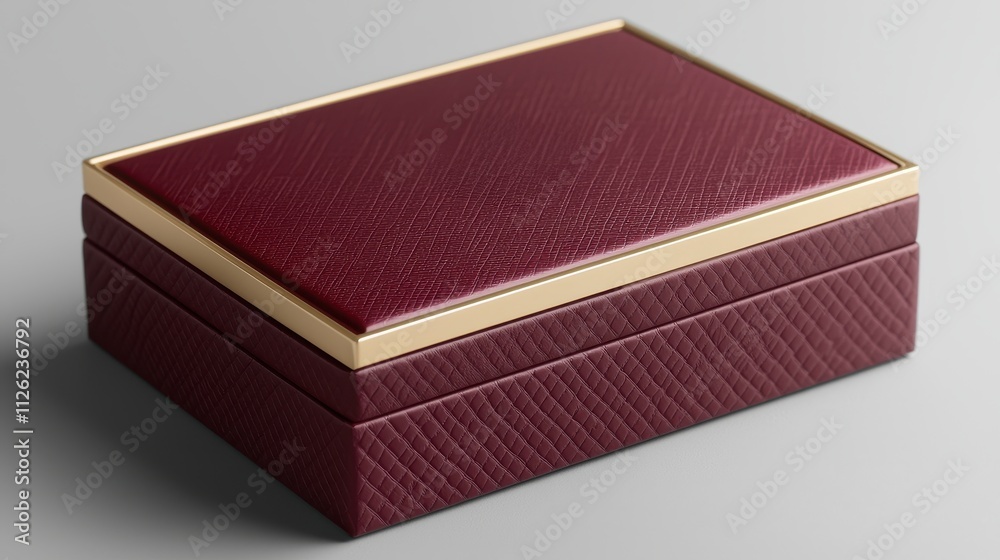A luxurious burgundy box with a textured surface and gold accents, perfect for storing jewelry or special keepsakes. A luxurious burgundy box with a textured surface and gold accents, perfect for storing jewelry or special keepsakes.