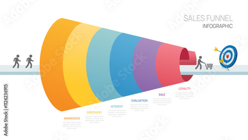 Sales funnel Infographic diagram template for business.6 steps, marketing and startup business, vector infographics.