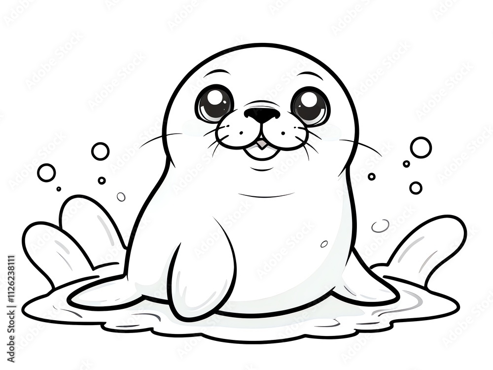 Adorable Seal Pup in Water: A Cute Cartoon Illustration Adorable Seal Pup in Water: A Cute Cartoon Illustration
