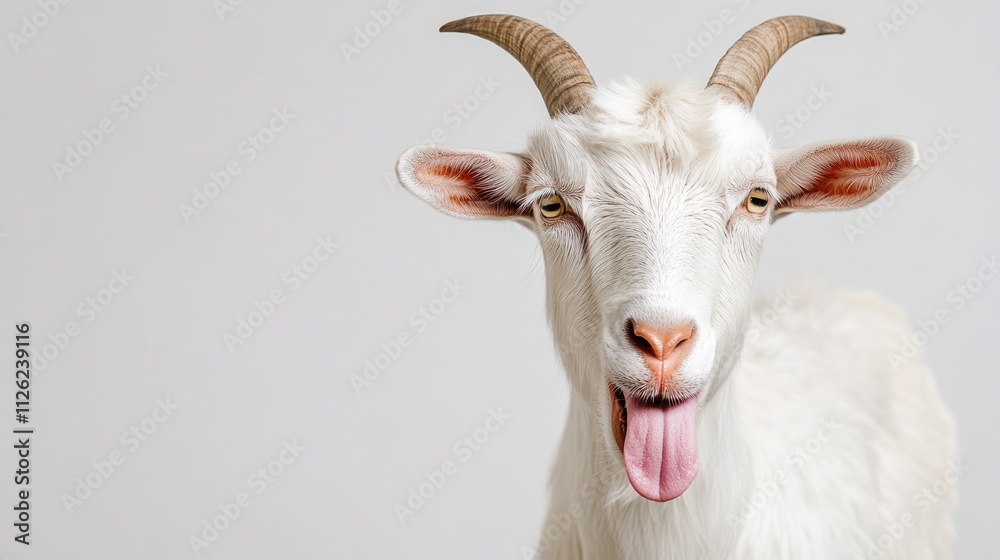 Portrait of a White Goat with Tongue Out Portrait of a White Goat with Tongue Out