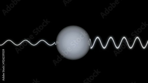 Light wave excites quantum dot. Light wave interacts with atom resulting in changed wave. Vibration, energy, transforming frequencies. 3d render illustration