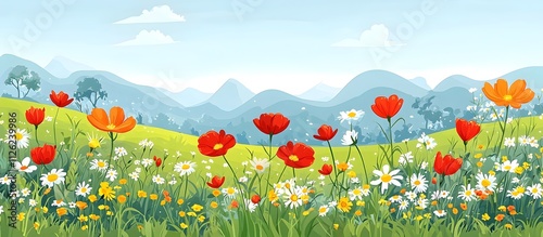 Vibrant Wildflower Meadow in Scenic Mountain Landscape photo