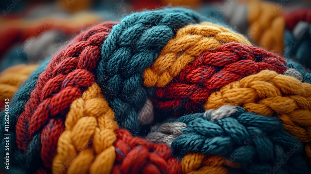 Warm and Cozy Knitted Fabric Background with Vibrant Tones and Textured Patterns Warm and Cozy Knitted Fabric Background with Vibrant Tones and Textured Patterns