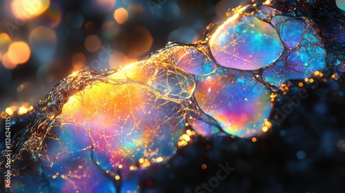 Vibrant Abstract Mosaic with Multicolored Glass-Like Fractals in Blue, Purple, and Yellow Hues