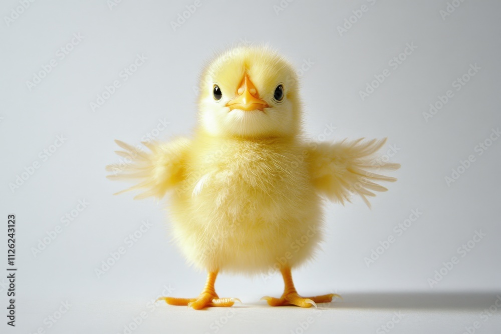 A fluffy yellow chick with small wings and a tiny orange beak A fluffy yellow chick with small wings and a tiny orange beak