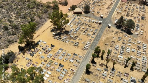 Flying Above Graveyard Of Moora Cemetery In Moora, Western Australia. Aerial Drone Shot photo