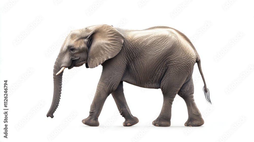 African Elephant Walking on a White Background African Elephant Walking on a White Background