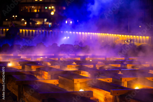 群馬県草津町　草津温泉の湯畑の風景