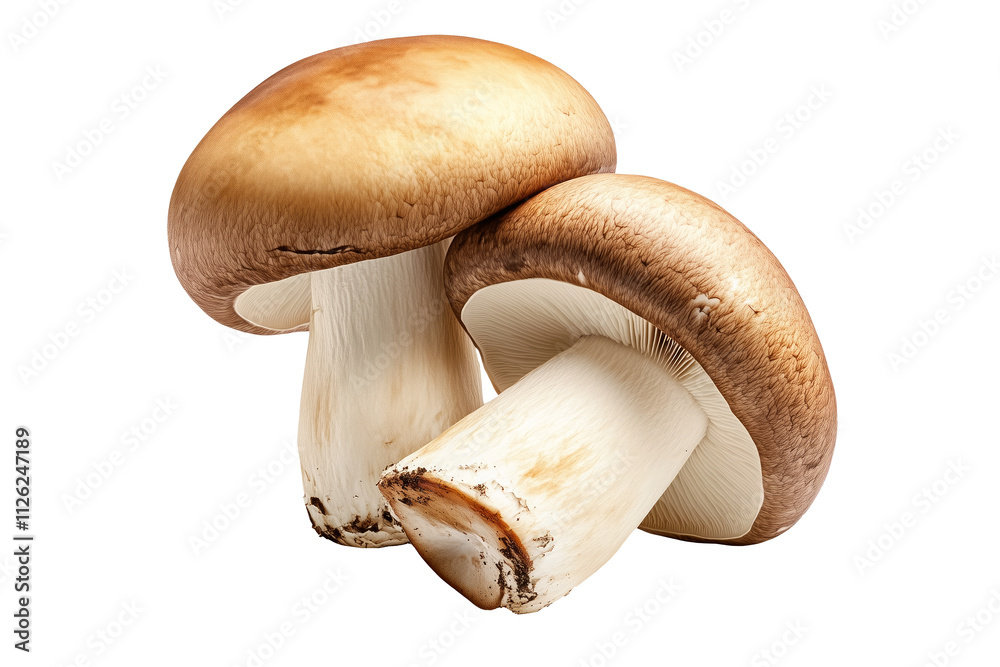 Fototapeta premium Closeup of Porcini mushroom showing its textured cap and stem isolated on a white background. Concept of fungi and nature