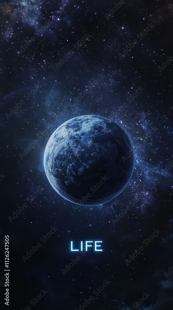 Obraz premium Earth in the Cosmos: A celestial canvas of stars and nebulae, a cosmic masterpiece, with the Earth, a vibrant blue orb, in the center, evokes a sense of wonder.