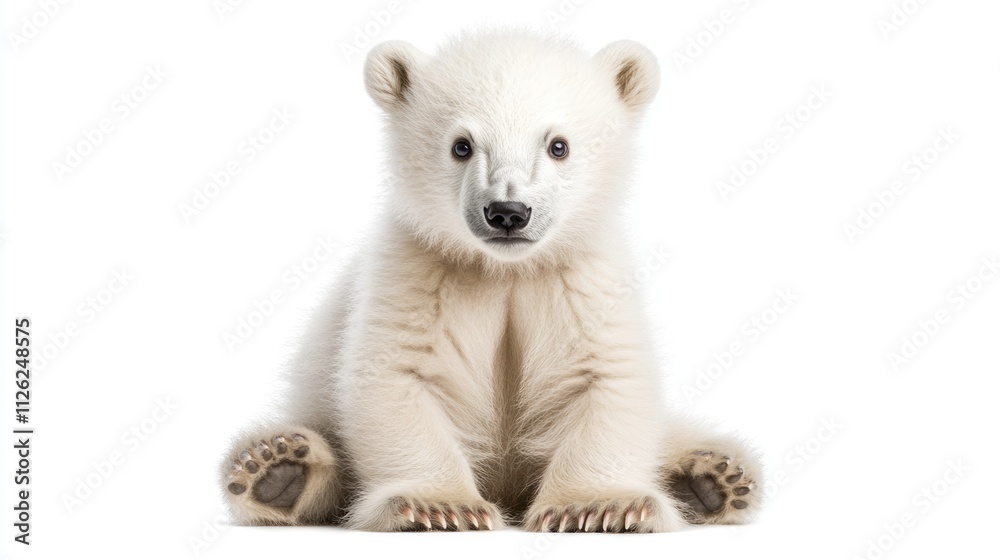 Adorable Polar Bear Cub Sitting on White Background Adorable Polar Bear Cub Sitting on White Background