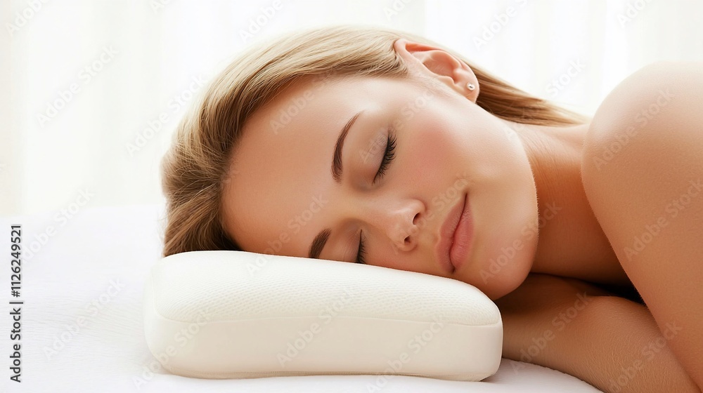 Serene woman sleeping peacefully on a comfortable pillow. Serene woman sleeping peacefully on a comfortable pillow.
