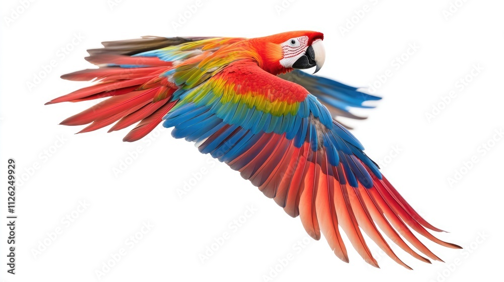 Obraz premium Scarlet Macaw in Flight, Spreading Colorful Feathers