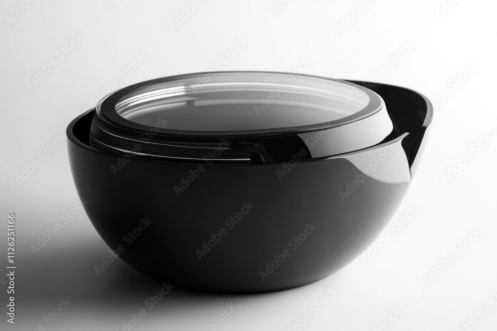 A sleek black saucepan with a glass lid and ergonomic handle A sleek black saucepan with a glass lid and ergonomic handle