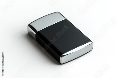 A sleek, modern lighter with a matte black body and polished silver top photo